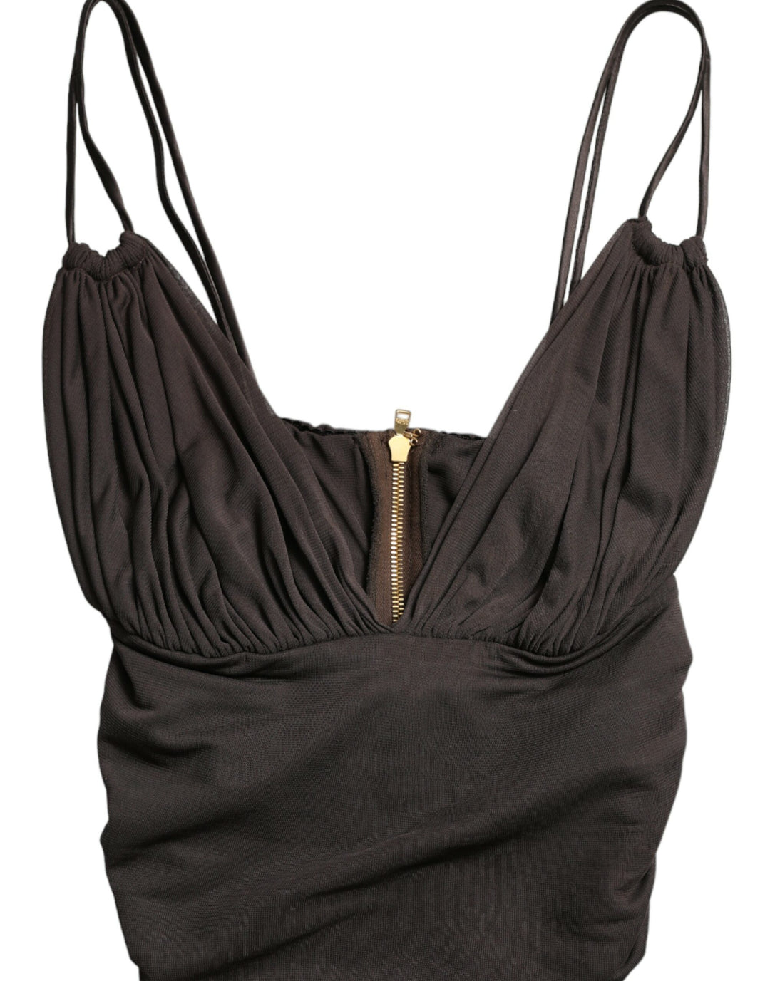 Dolce &amp; Gabbana Brown Viscose Plunging V-neck Cropped Tank Top