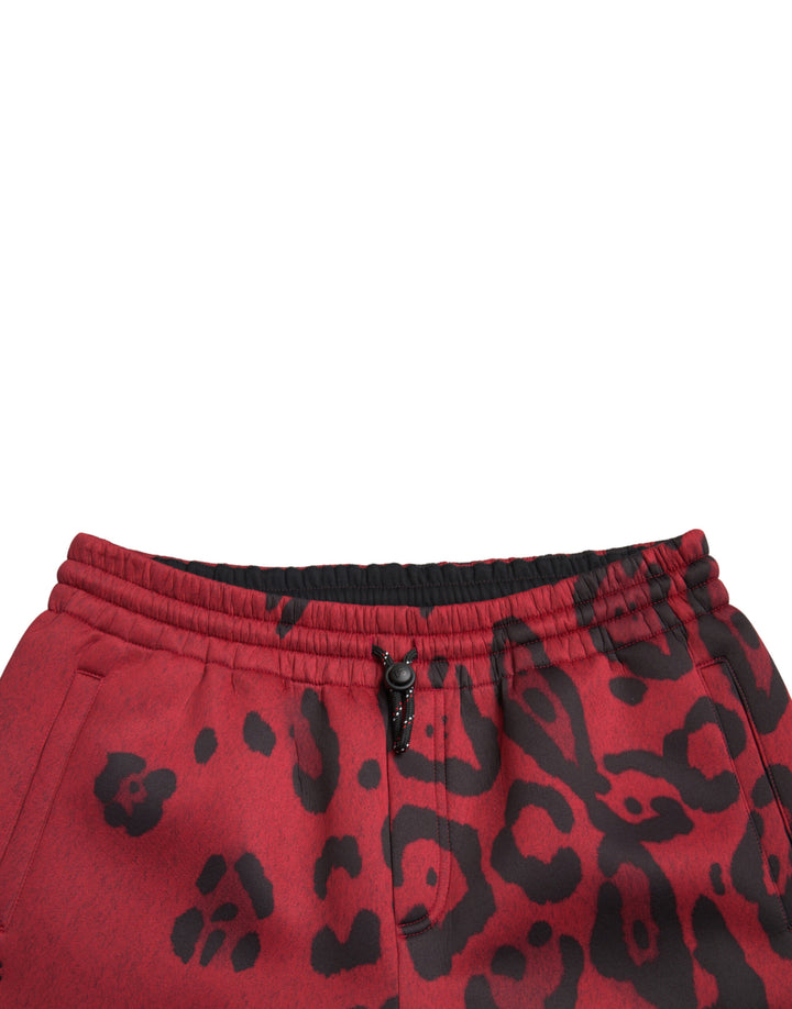 Dolce &amp; Gabbana Red Black Leopard Stretch Jogger Pants