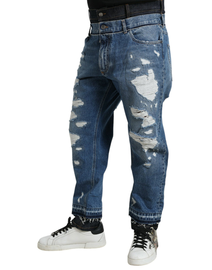 Dolce &amp; Gabbana Blue Tattered Cotton Men Denim Jeans