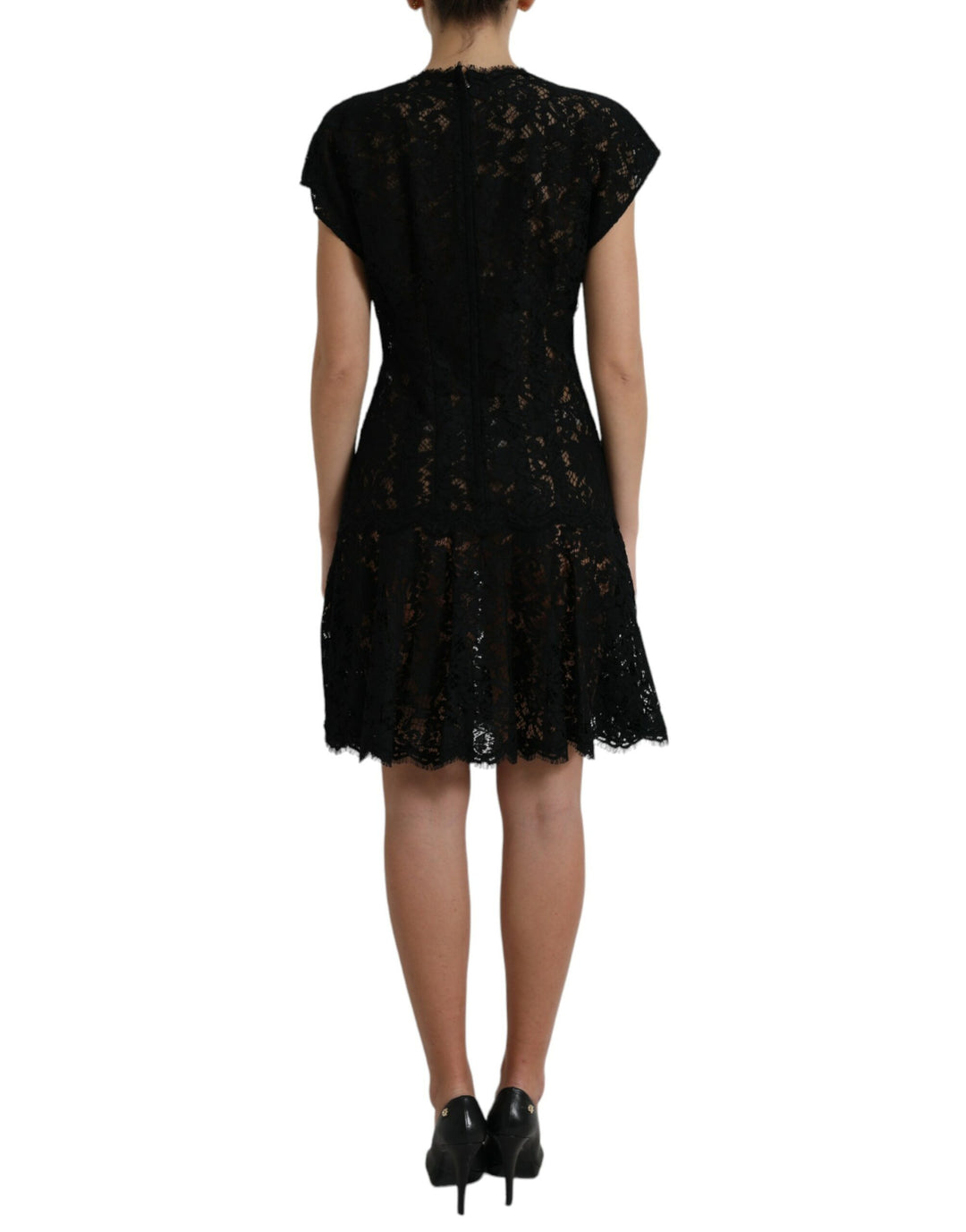 Dolce &amp; Gabbana Black Floral Lace Cotton A-line Mini Dress