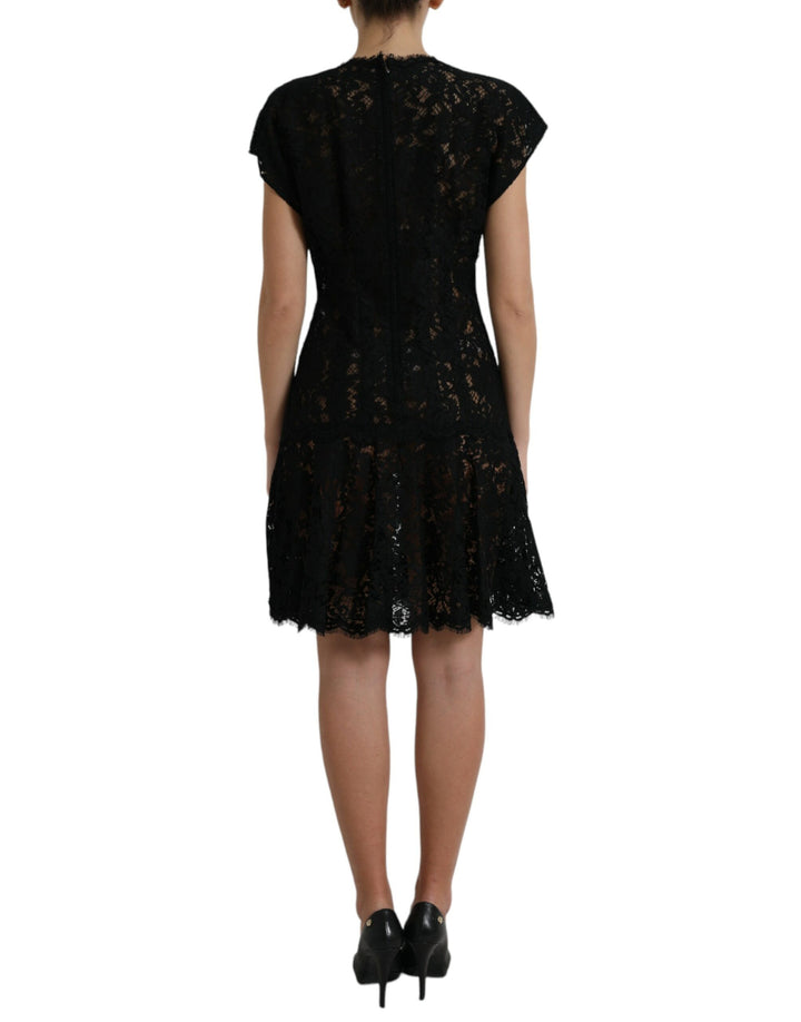 Dolce &amp; Gabbana Black Floral Lace Cotton A-line Mini Dress