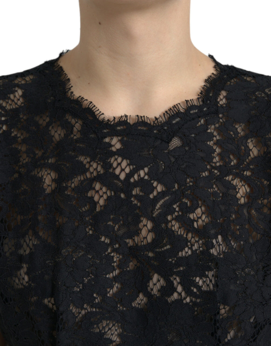 Dolce &amp; Gabbana Black Floral Lace Cotton A-line Mini Dress