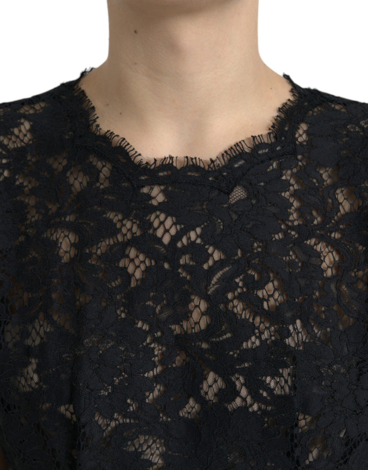Dolce &amp; Gabbana Black Floral Lace Cotton A-line Mini Dress