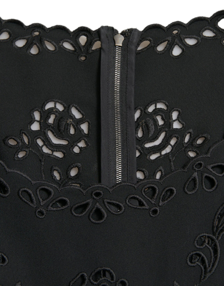 Dolce &amp; Gabbana Black Floral Lace Viscose Bodycon Midi Dress
