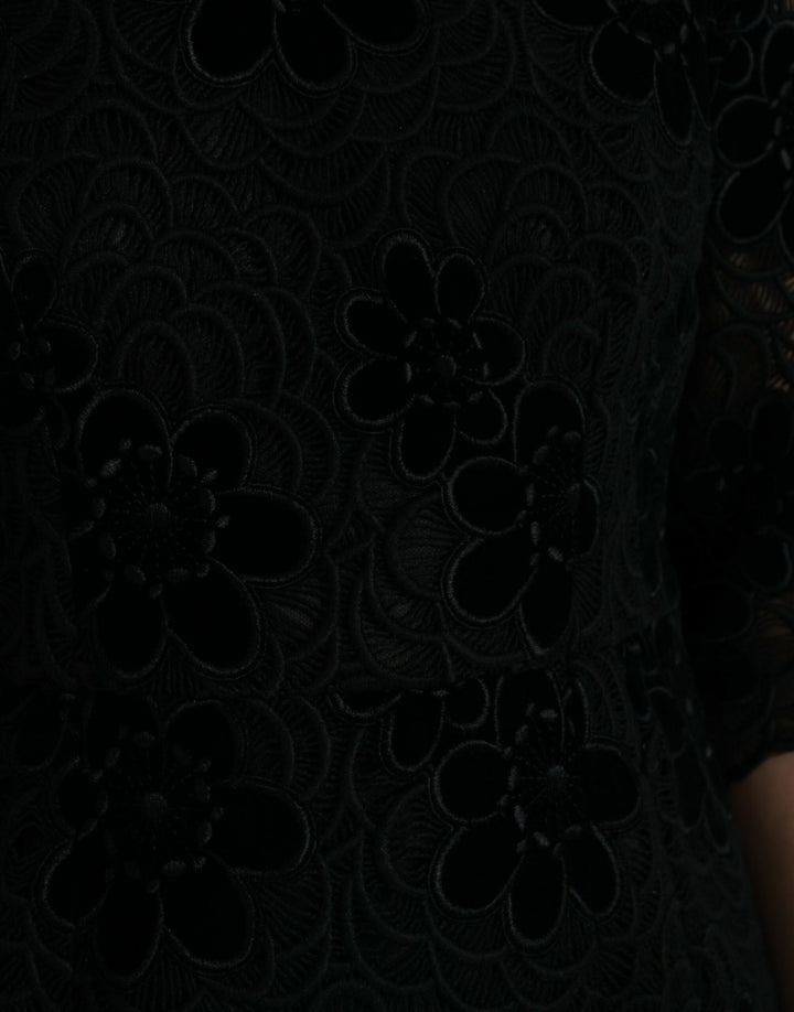 Dolce &amp; Gabbana Black Floral Lace Cotton Bodycon Dress