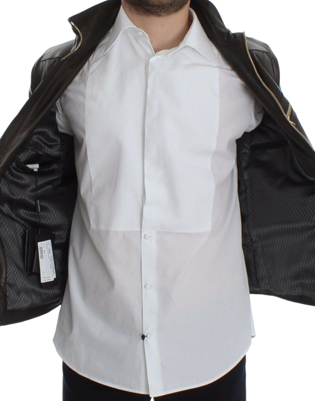 Dolce &amp;amp; Gabbana - Élégante veste en cuir marron à détails dorés