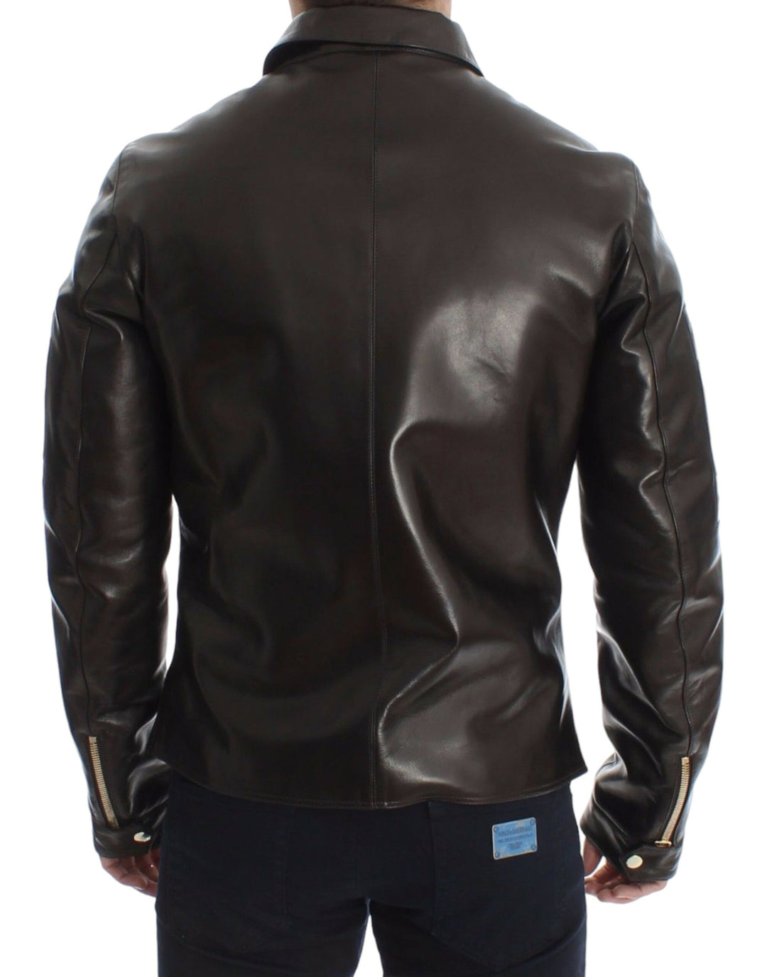 Dolce &amp;amp; Gabbana - Élégante veste en cuir marron à détails dorés