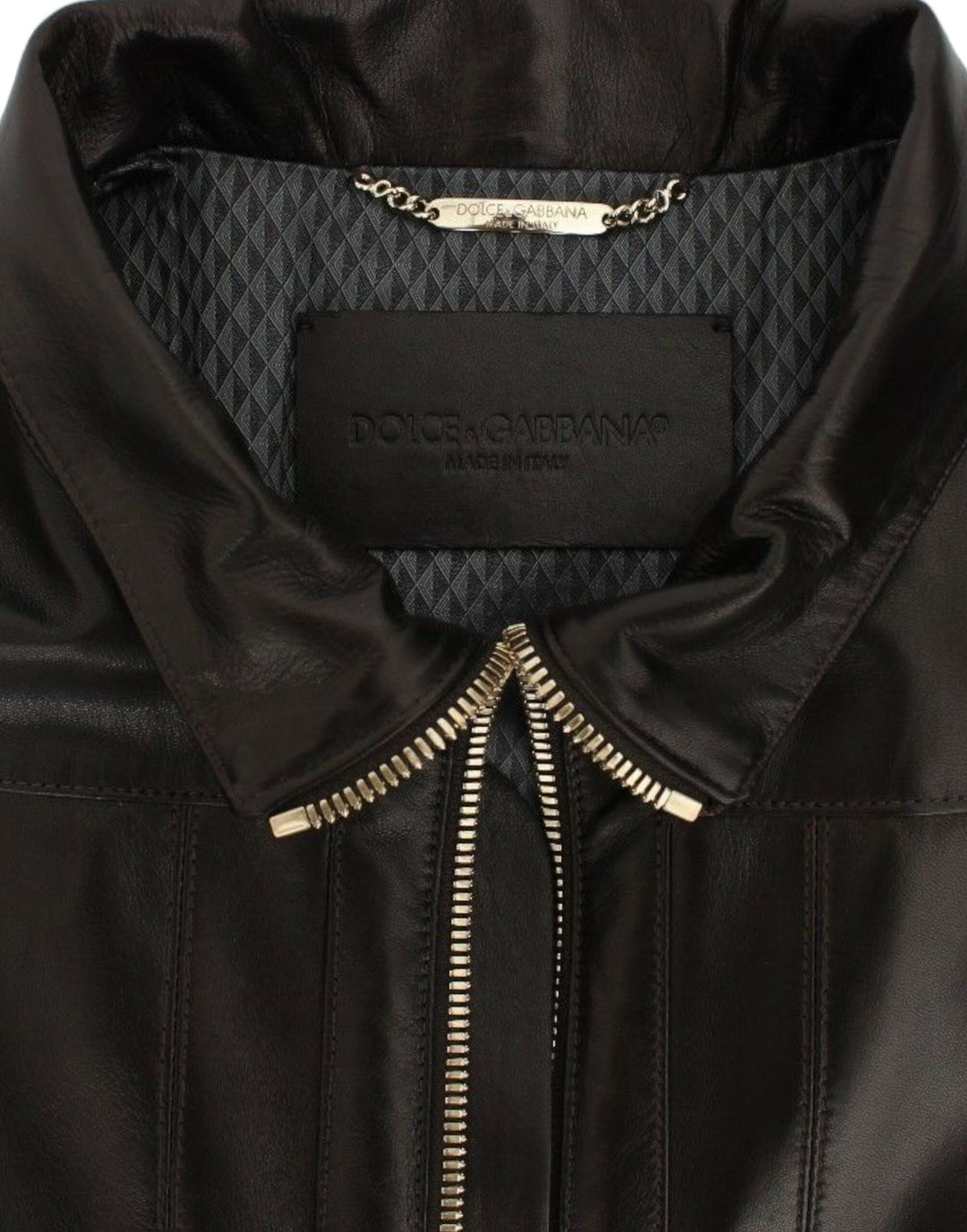 Dolce &amp;amp; Gabbana - Élégante veste en cuir marron à détails dorés