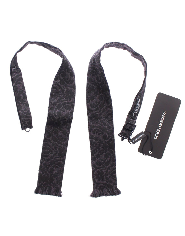 Dolce &amp; Gabbana Gray Black Wool Bow Tie