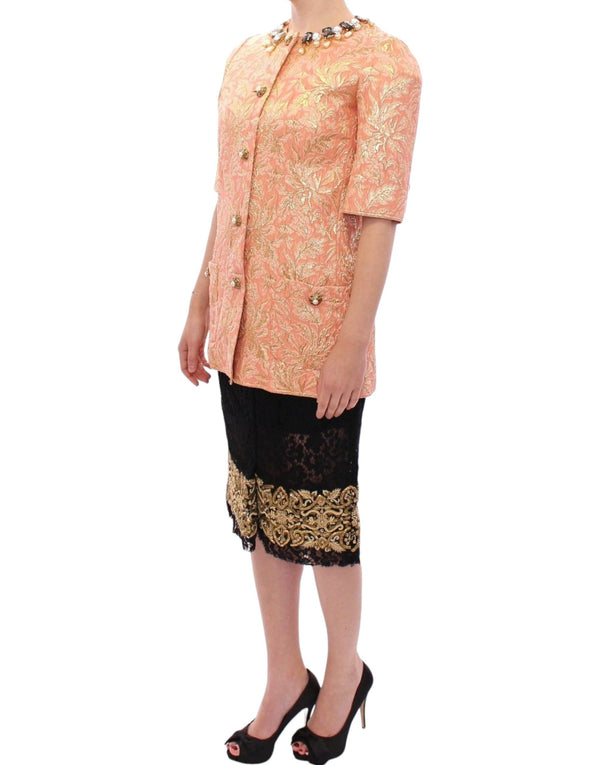 Dolce & Gabbana Coats Jackets - Pink Silk Brocade Crystal Jacket Coat