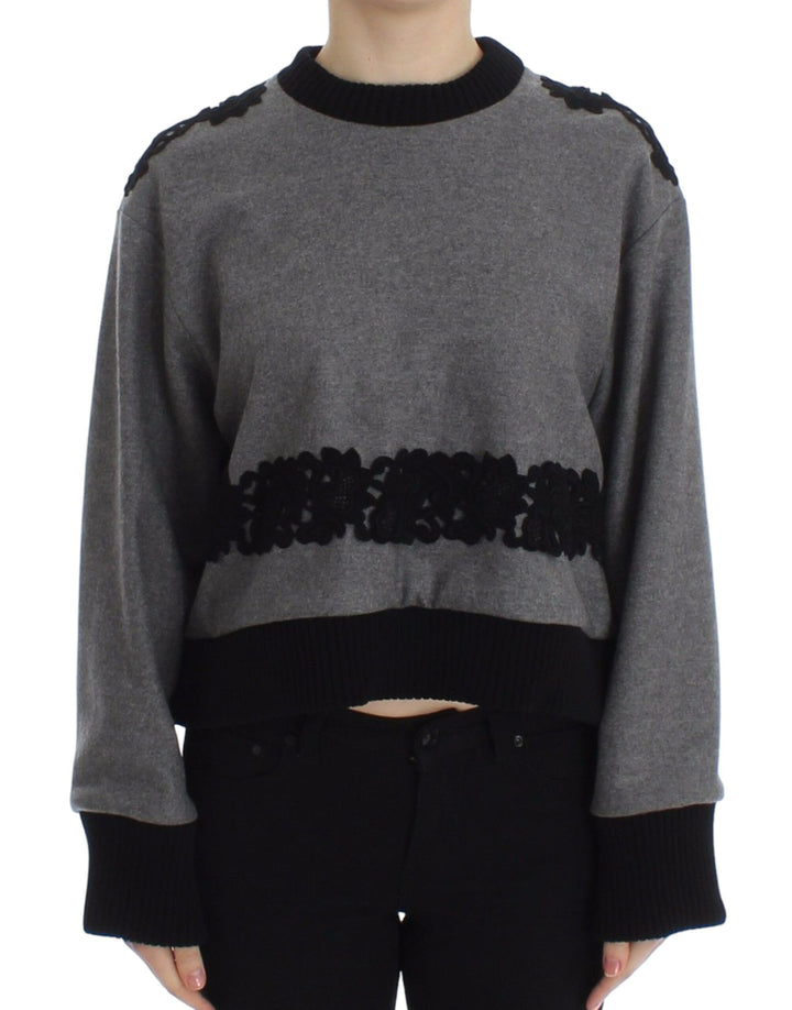 Dolce &amp; Gabbana Gray Black Lace Wool Cashmere Sweater