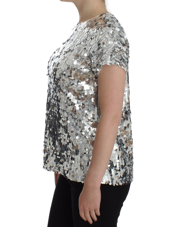 Dolce & Gabbana - Silver Sequined Crewneck Blouse T-shirt Top