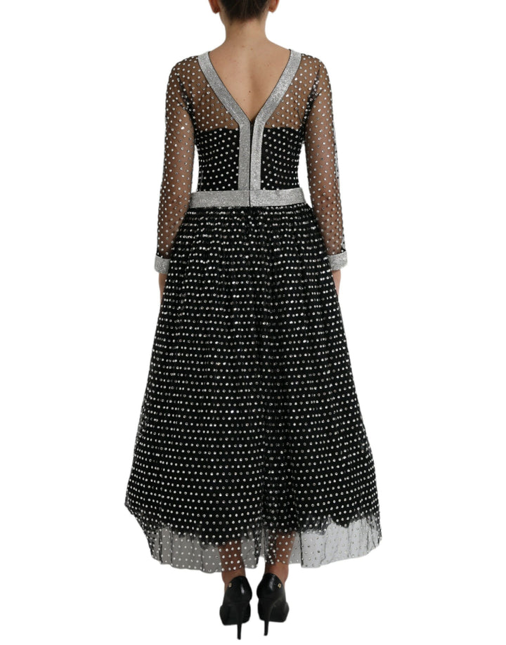 Dolce &amp; Gabbana Black Crystal Embellished A-line Gown Dress