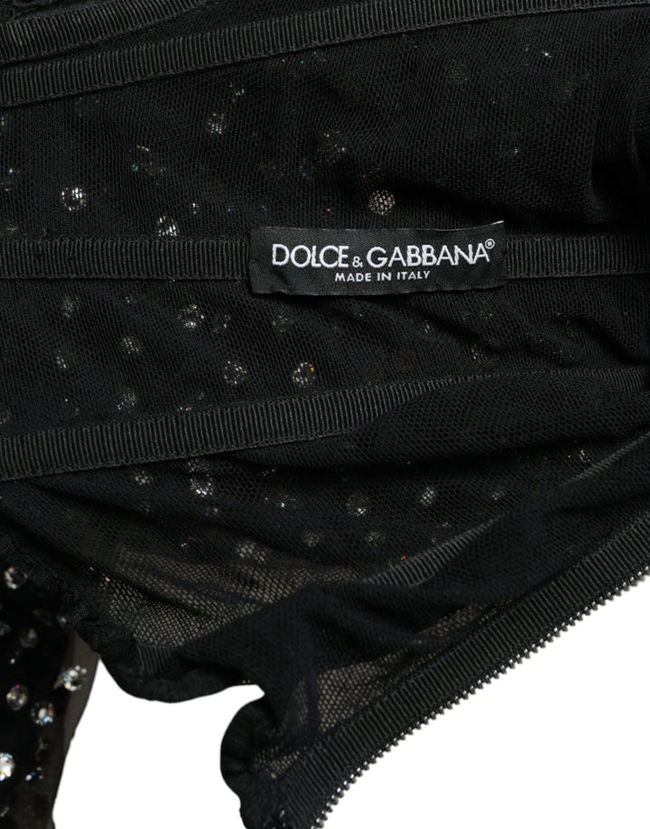 Dolce &amp; Gabbana Black Crystal Embellished A-line Gown Dress