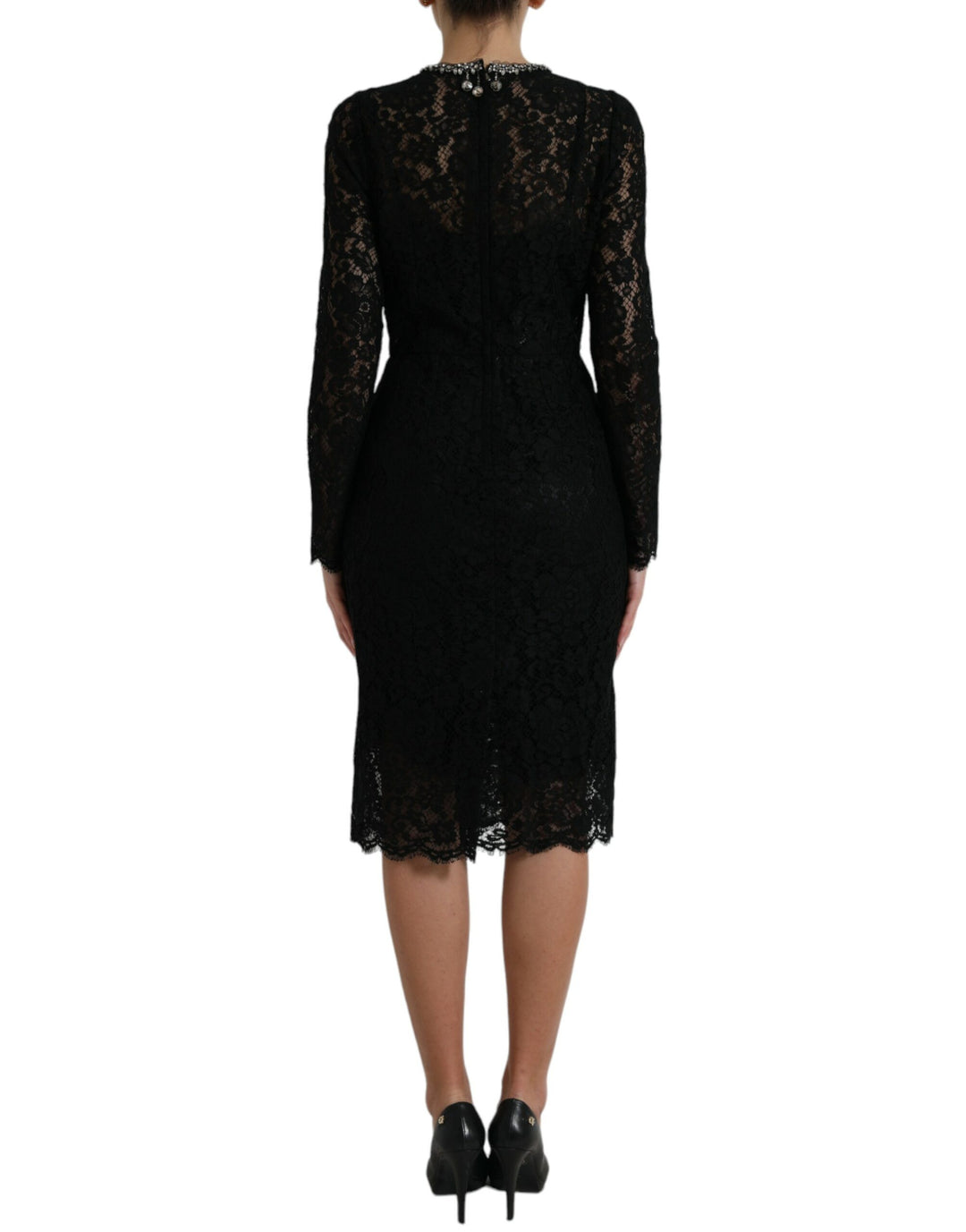 Dolce &amp; Gabbana Black Lace Crystal Embellished Sheath Dress