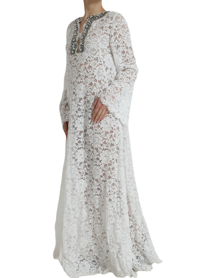 Dolce &amp; Gabbana White Lace Crystal Embellished Shift Dress