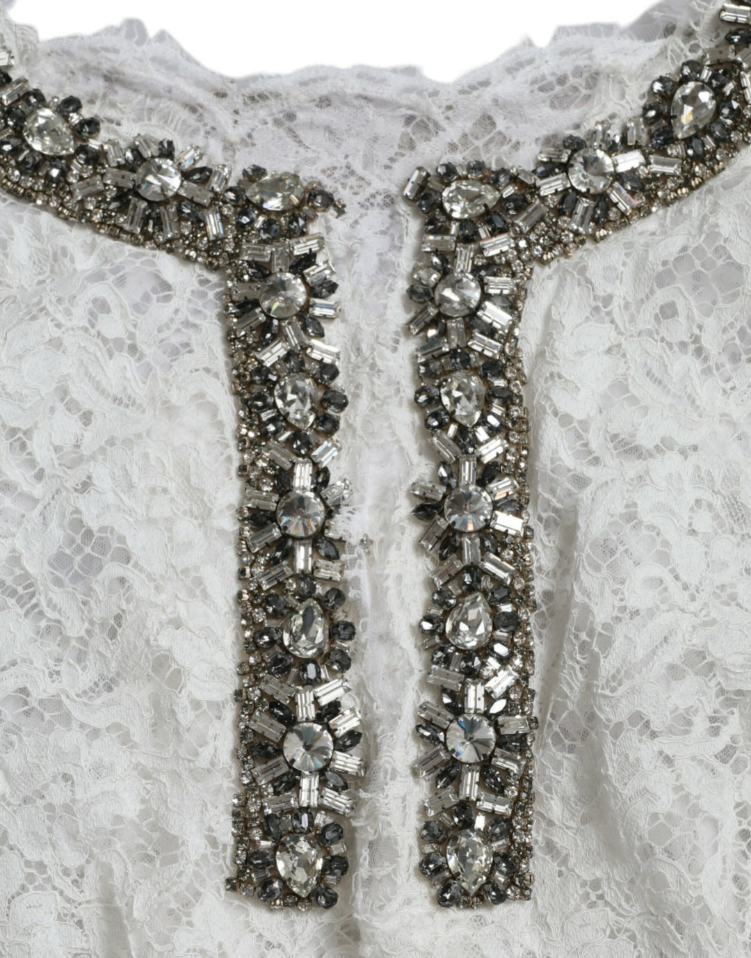 Dolce &amp; Gabbana White Lace Crystal Embellished Shift Dress