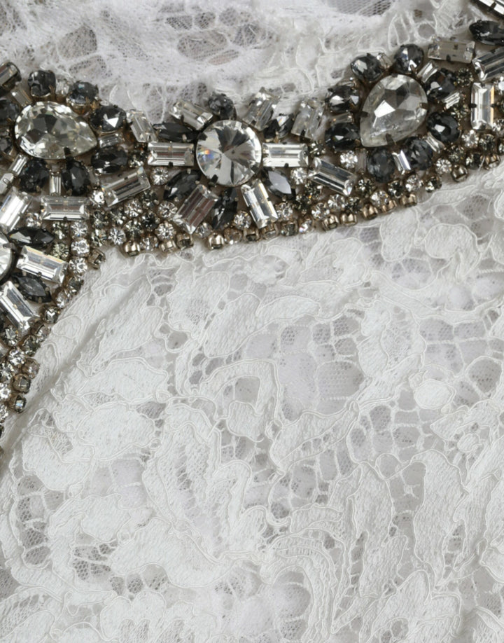 Dolce &amp; Gabbana White Lace Crystal Embellished Shift Dress