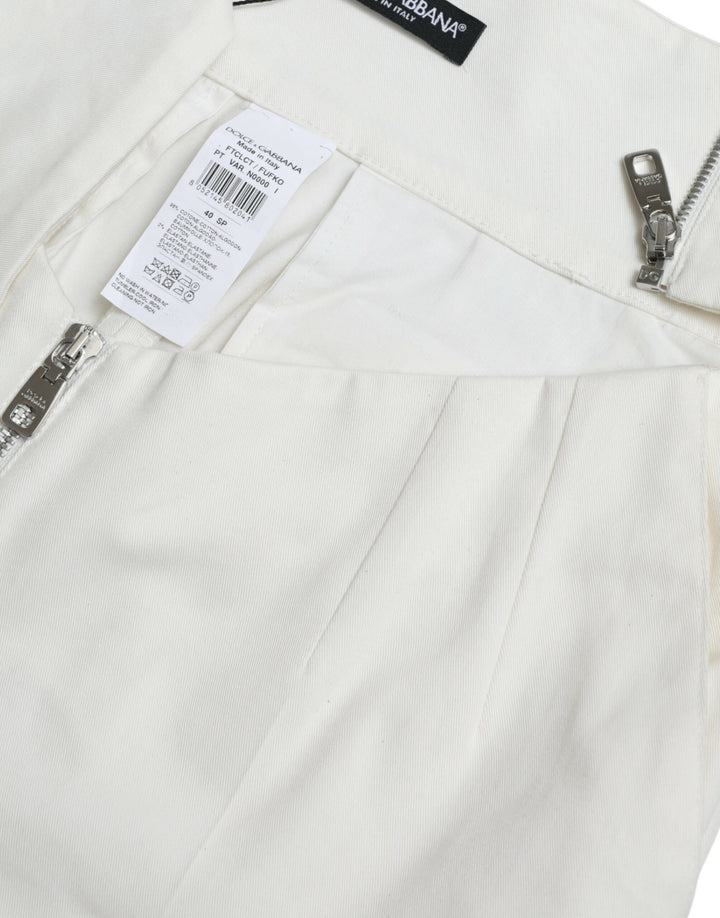 Dolce &amp; Gabbana Black White Cotton Cut Out Waist Tapered Pants
