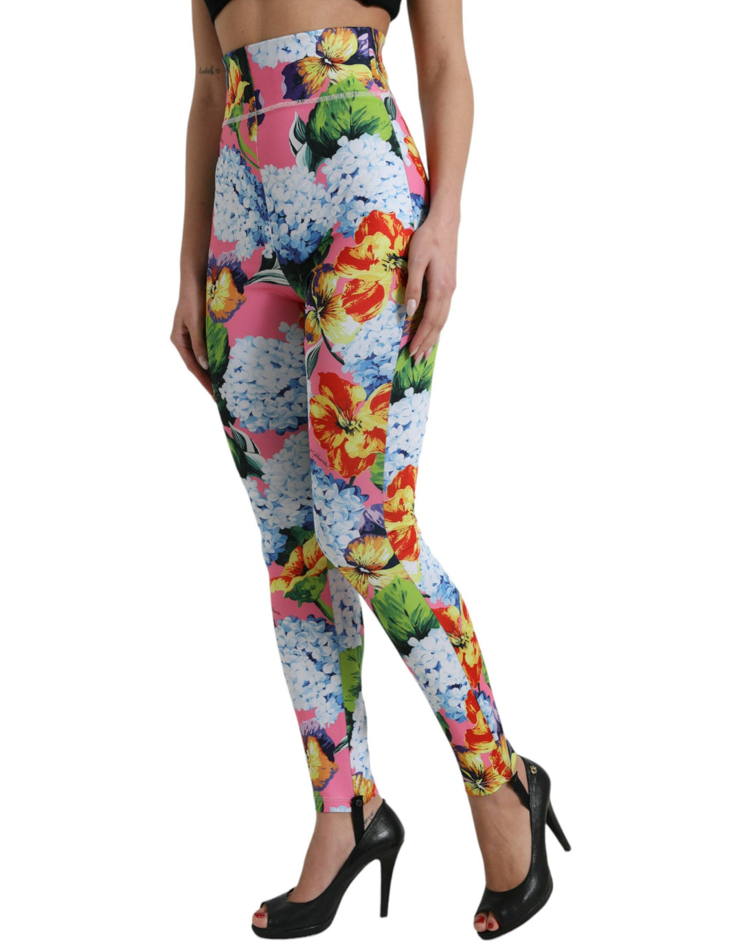 Leggings de cintura alta con estampado floral exquisito de Dolce &amp;amp; Gabbana