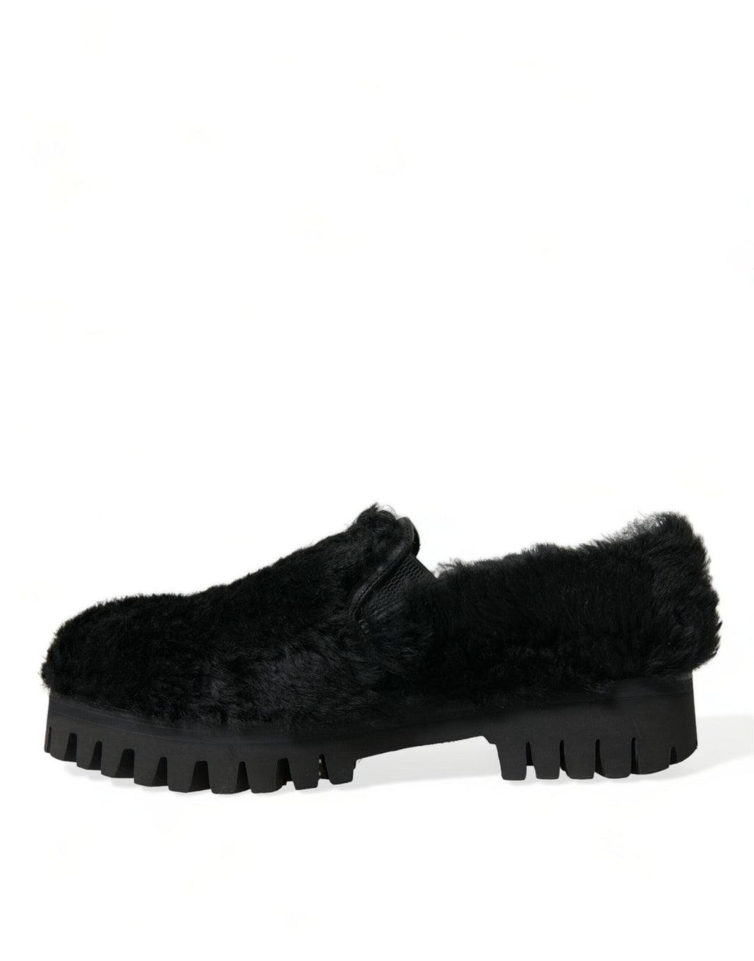 Dolce &amp; Gabbana Black Fur Leather Slippers Dress Shoes