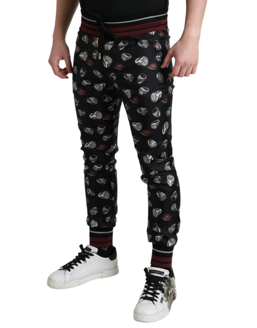 Pantalon de jogging élégant en soie Dolce &amp;amp; Gabbana avec imprimé anneaux