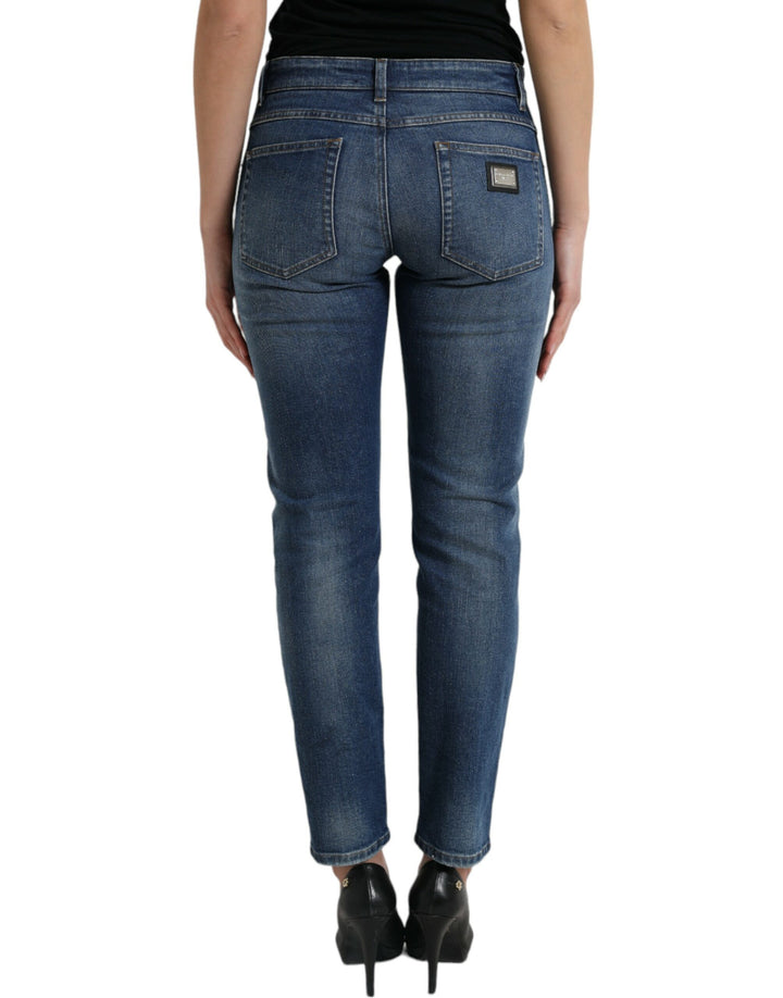 Dolce &amp; Gabbana Blue BOYFRIEND Mid Waist Cotton Denim Jeans