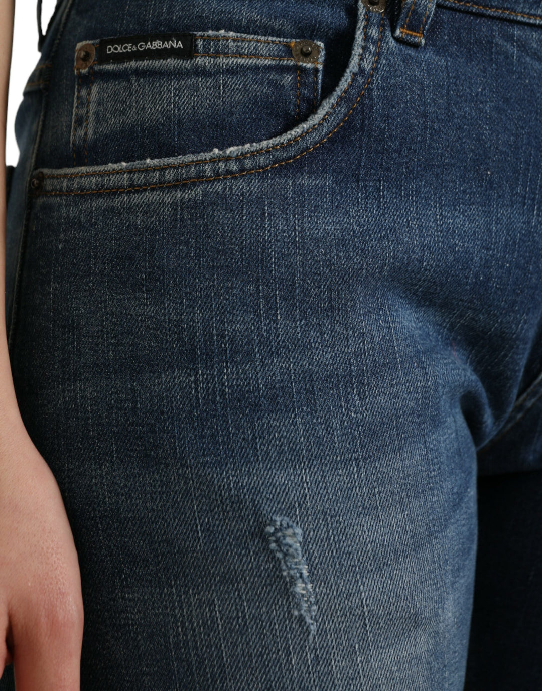 Dolce &amp; Gabbana Blue BOYFRIEND Mid Waist Cotton Denim Jeans