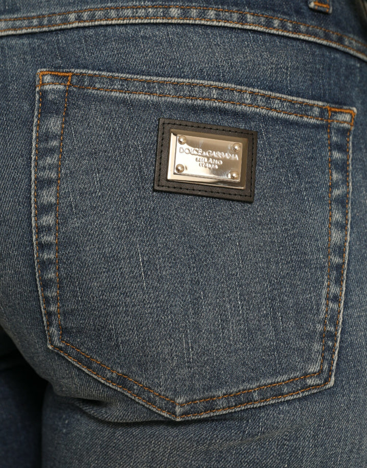 Dolce &amp; Gabbana Blue BOYFRIEND Mid Waist Cotton Denim Jeans