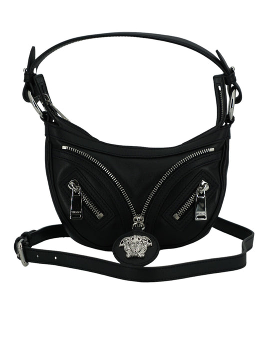 Elegante mini bolso de hombro hobo negro de Versace