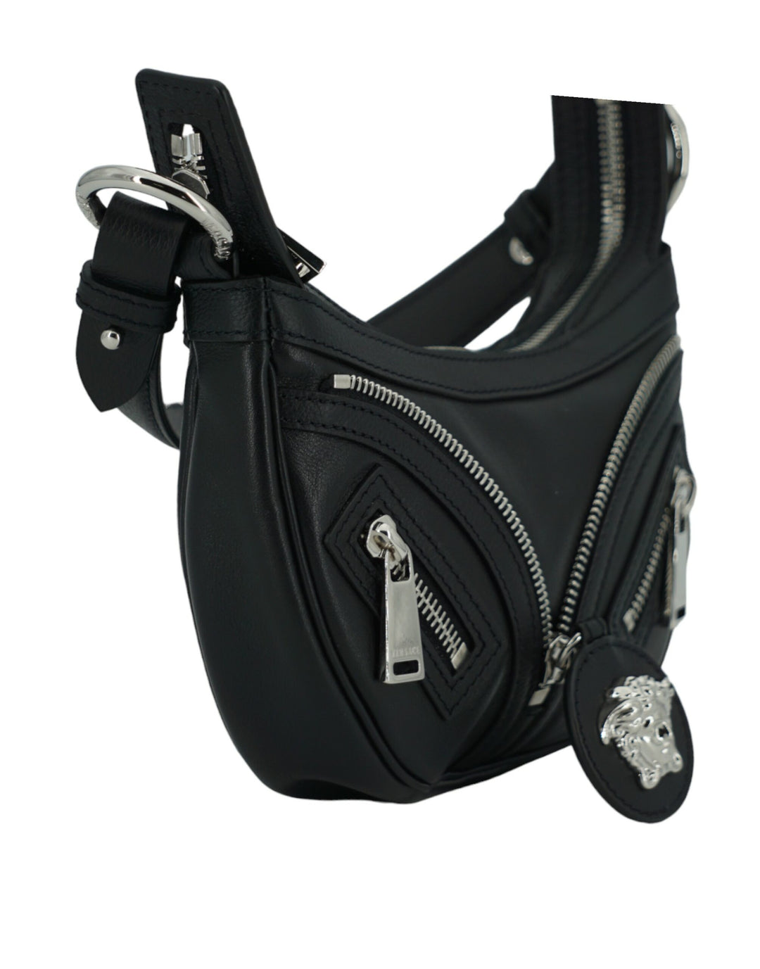 Elegante mini bolso de hombro hobo negro de Versace