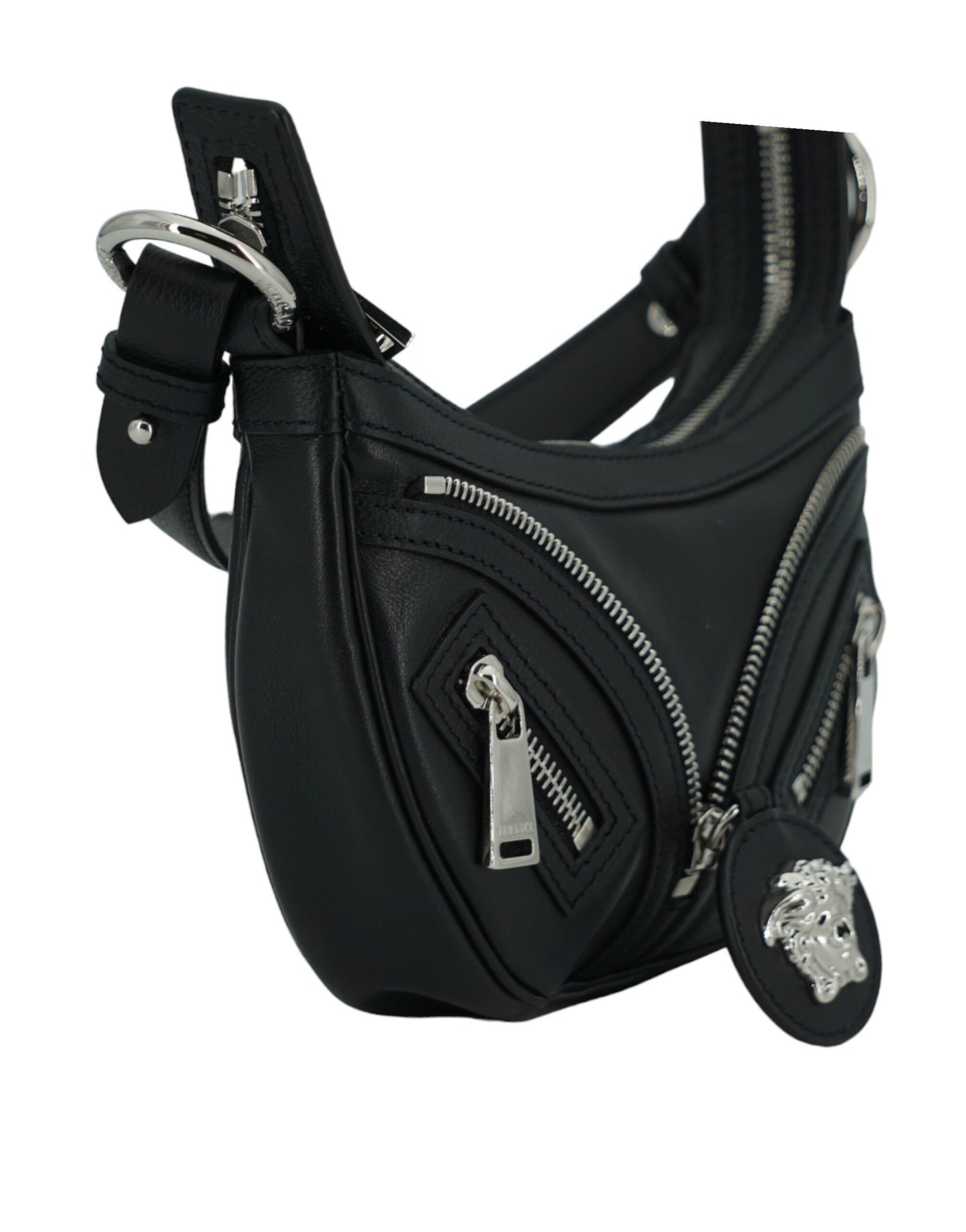 Elegante mini bolso de hombro hobo negro de Versace