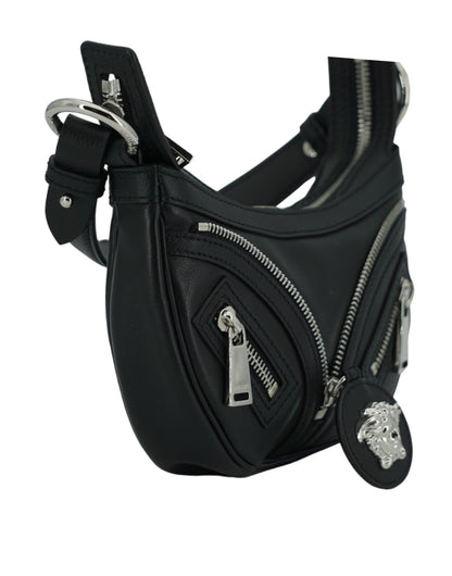 Elegante mini bolso de hombro hobo negro de Versace