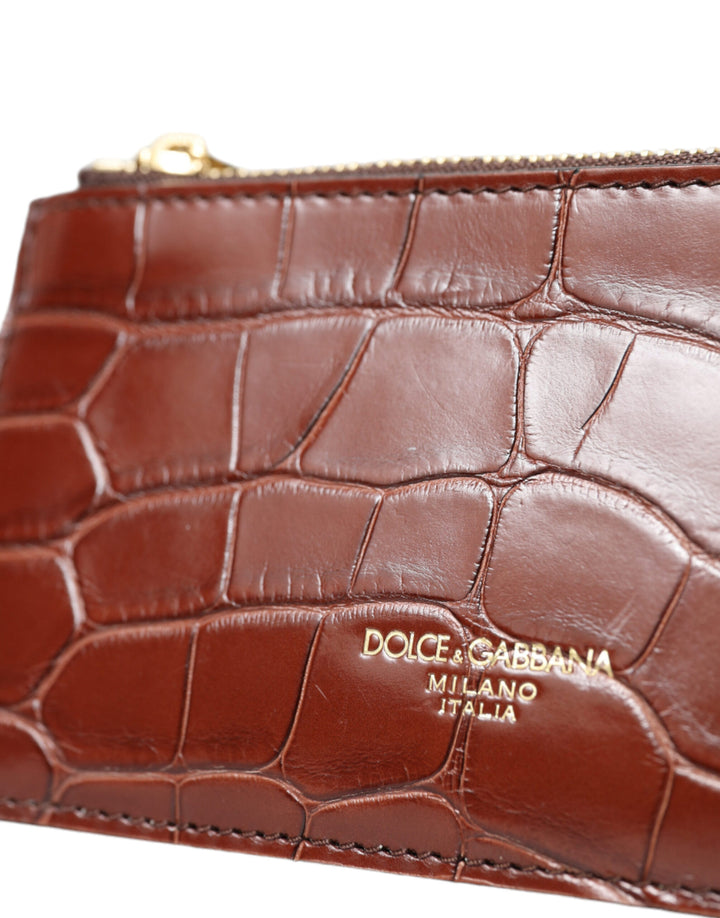 Dolce &amp; Gabbana Brown Alligator Leather Airpods Case Coin Purse Wallet