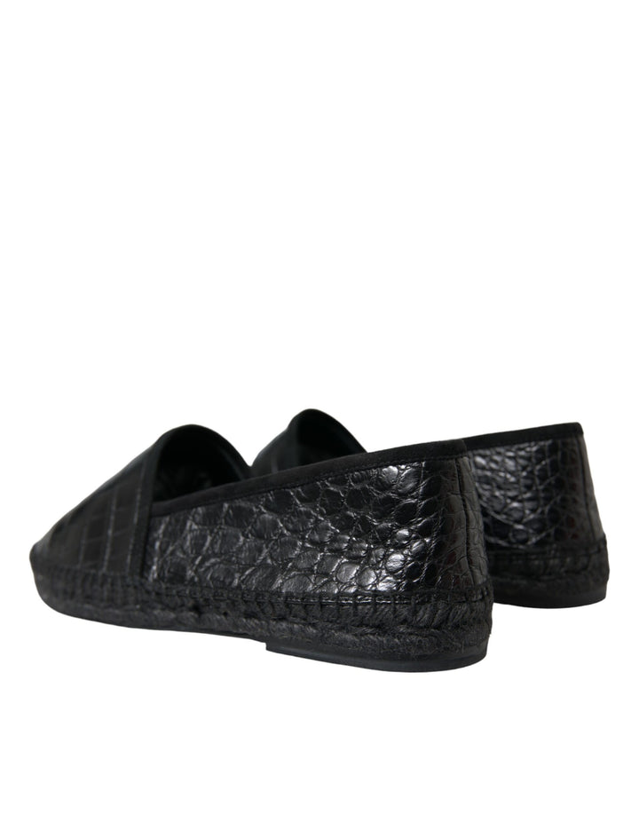 Dolce &amp; Gabbana Black Exotic Leather Espadrilles Slip On Shoes