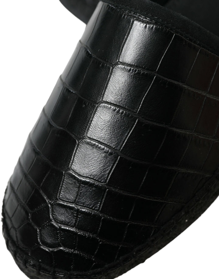 Dolce &amp; Gabbana Black Exotic Leather Espadrilles Slip On Shoes
