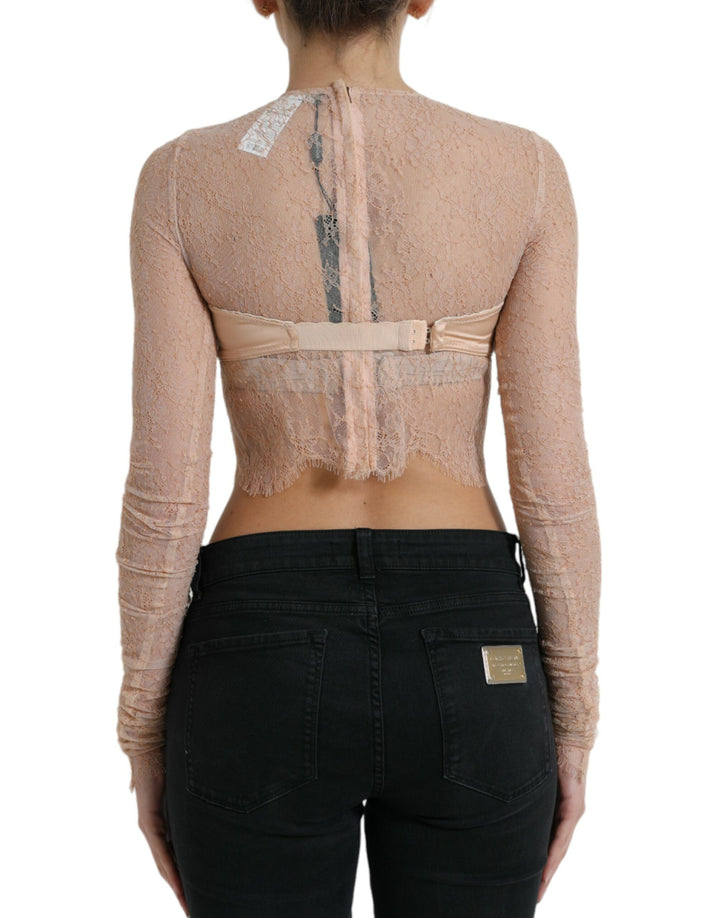 Dolce &amp; Gabbana Beige Nylon Floral Lace Bustier Cropped Top