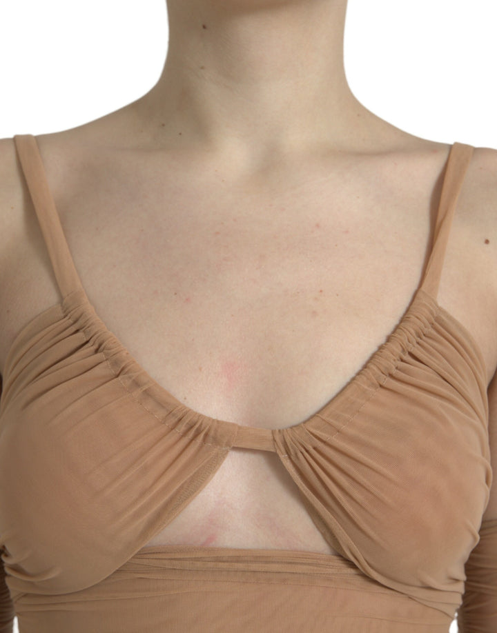 Dolce &amp; Gabbana Brown Nylon Stretch Open Shoulder Cropped Top