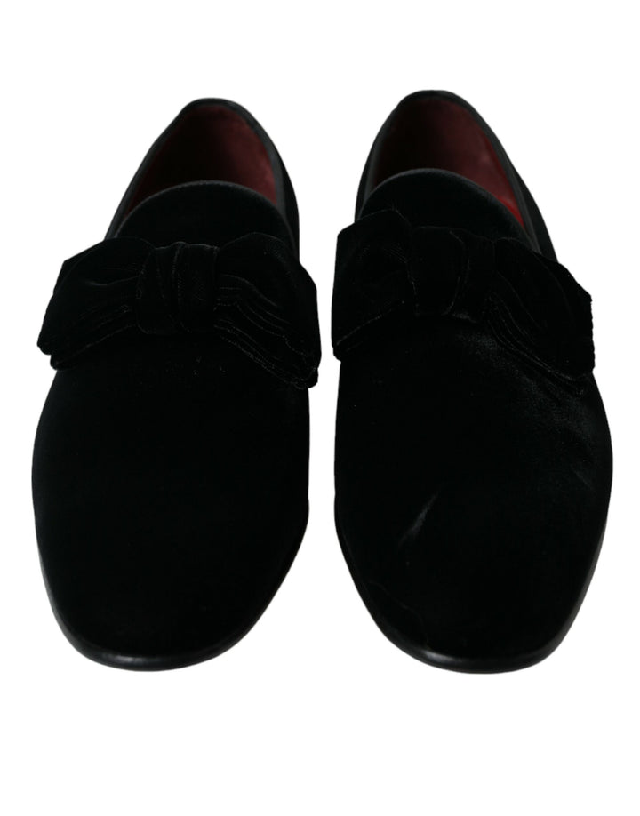 Mocasines elegantes de terciopelo negro de Dolce &amp; Gabbana - Calzado de lujo para hombre