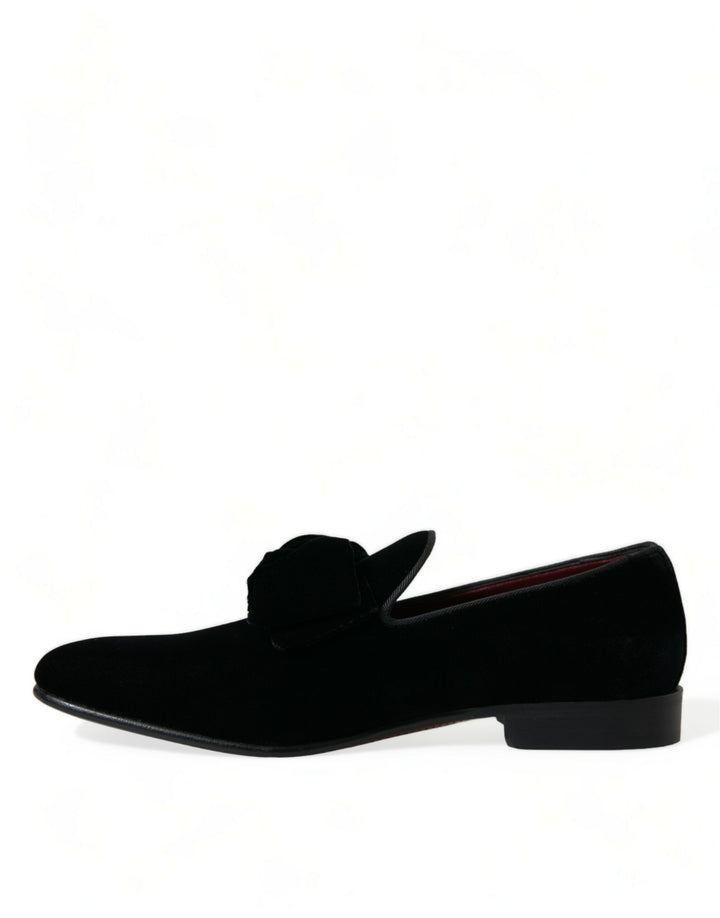 Mocasines elegantes de terciopelo negro de Dolce &amp; Gabbana - Calzado de lujo para hombre