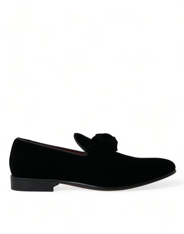 Mocasines elegantes de terciopelo negro de Dolce &amp; Gabbana - Calzado de lujo para hombre