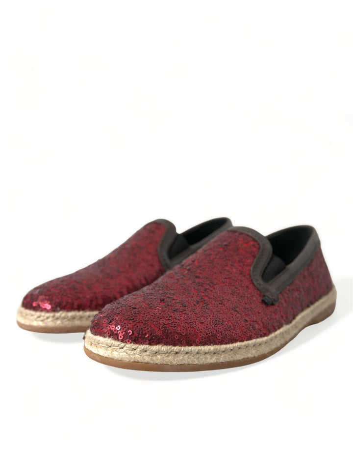 Dolce &amp; Gabbana Red Sequined Loafers Slippers Men Shoes