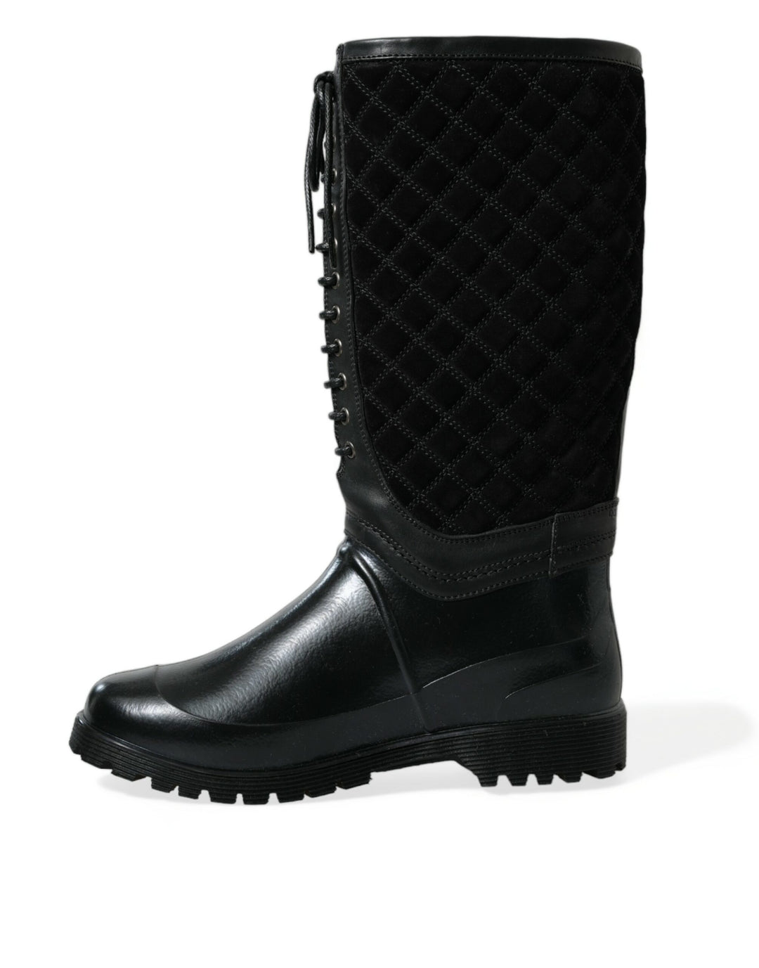 Dolce &amp; Gabbana Black Chioggia Rubber Suede Rain Boots Shoes