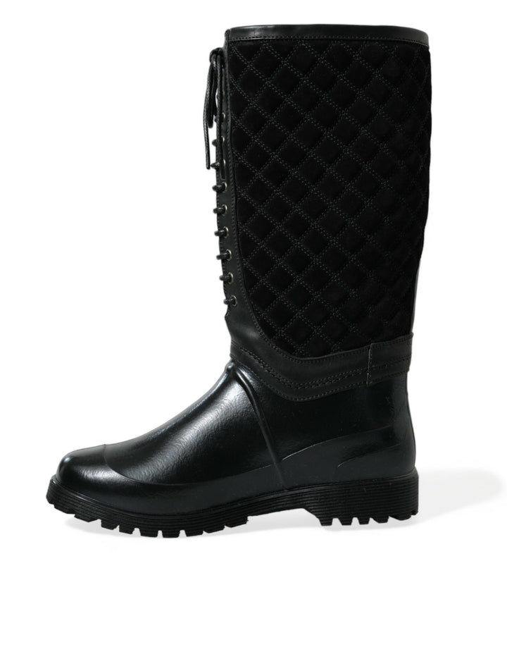 Dolce &amp; Gabbana Black Chioggia Rubber Suede Rain Boots Shoes