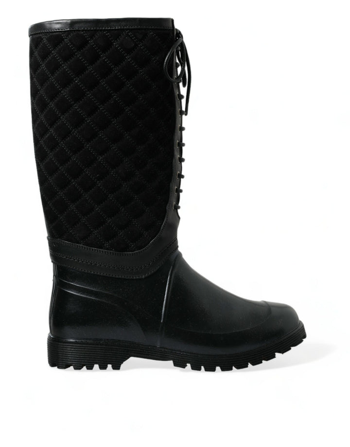 Dolce &amp; Gabbana Black Chioggia Rubber Suede Rain Boots Shoes