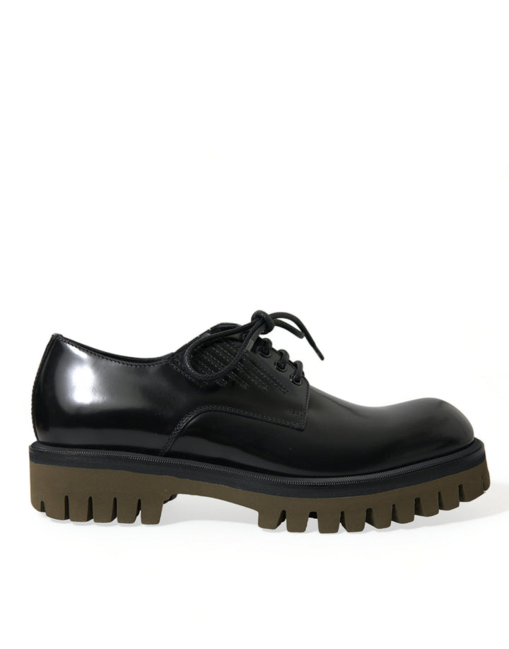 Dolce &amp; Gabbana Black Leather Lace Up Derby Men Dress Shoes