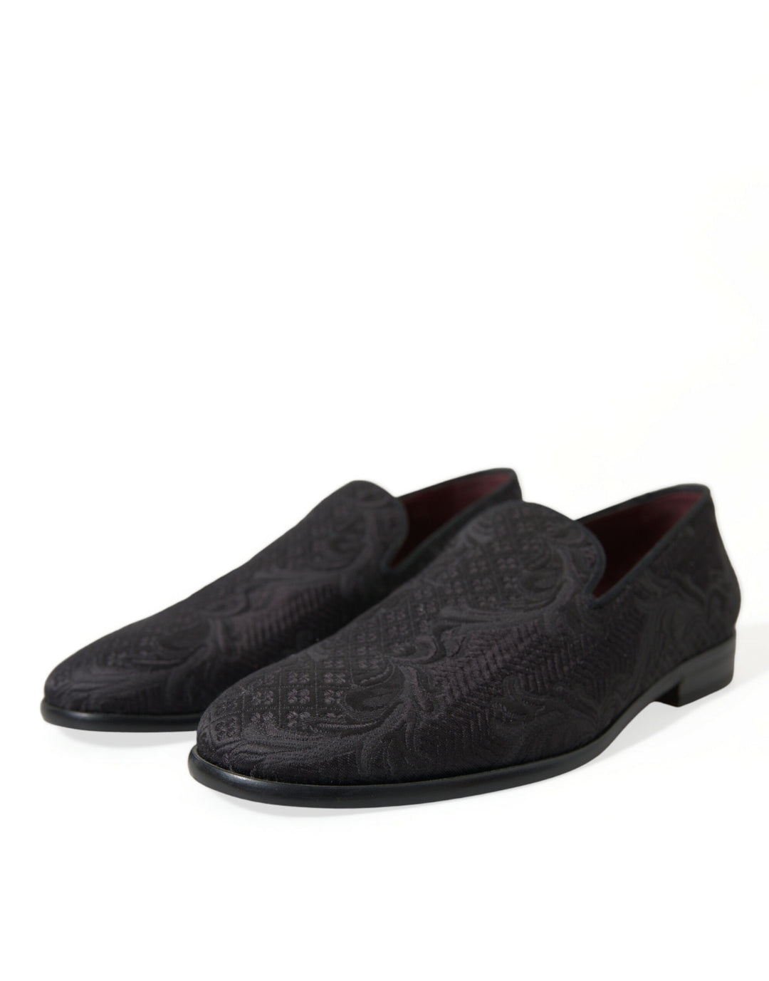 Dolce &amp; Gabbana Black Brocade Men Slip On Loafer Dress Shoes