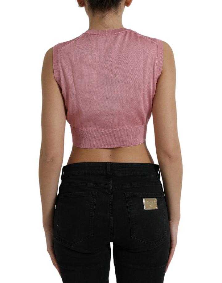 Dolce &amp; Gabbana Pink Crew Neck Cropped Sleeveless Tank Top