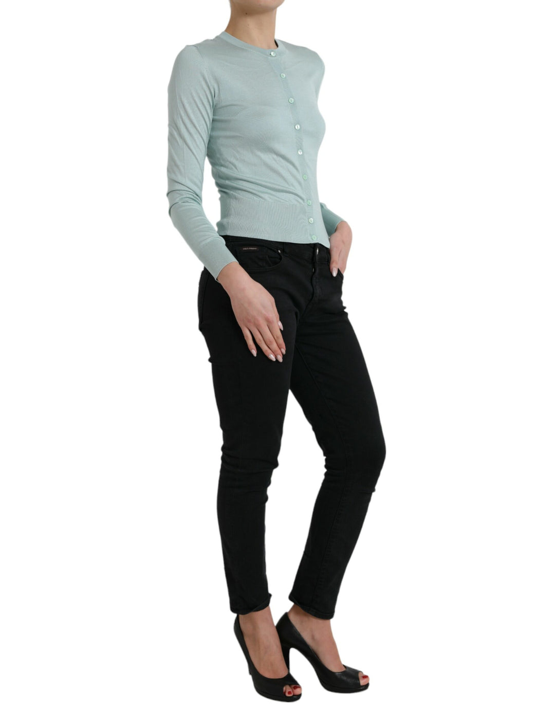 Dolce &amp;amp; Gabbana élégant cardigan en soie bleu clair