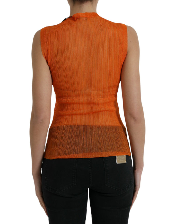 Dolce &amp; Gabbana Orange See Through Crew Neck Blouse Tank Top